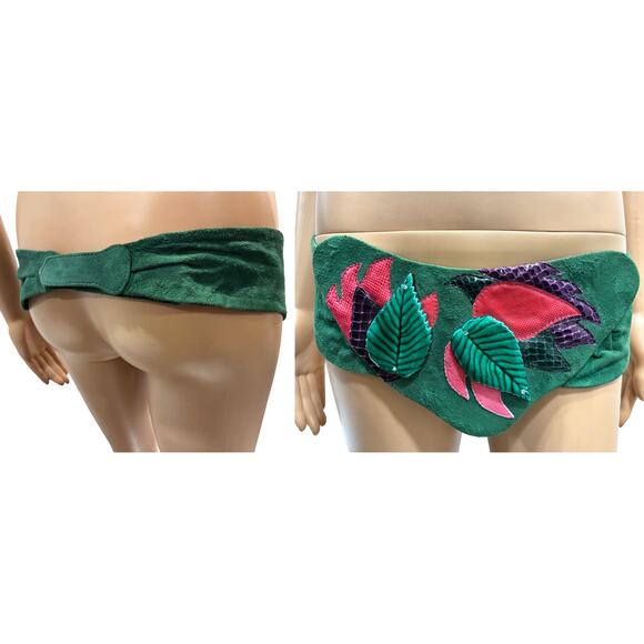 80s Waldorf Creations Green Suede Belt – Super Wide Statement Luxe | M/L - Picture 12 of 14